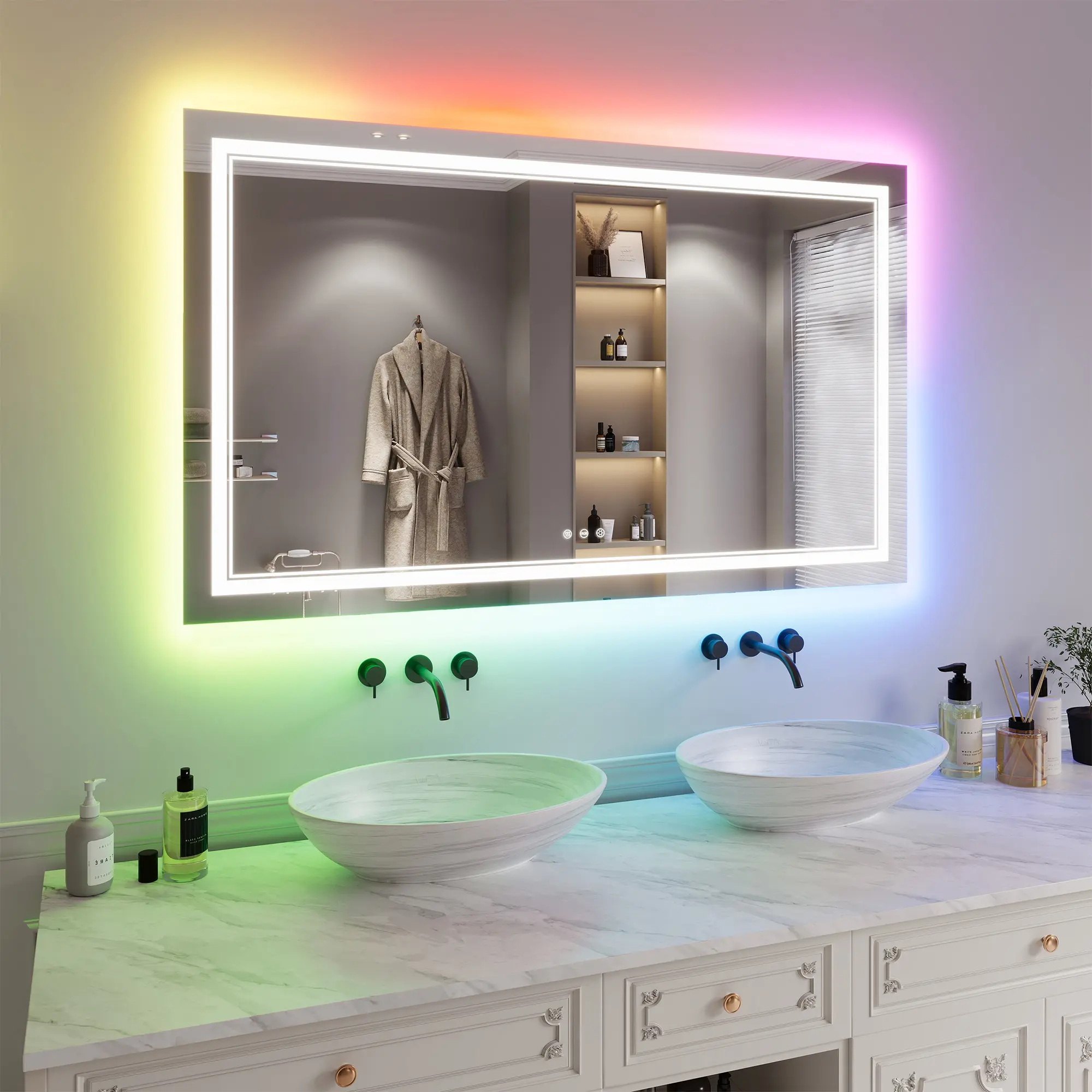 LED Bathroom Mirror with Front & Backlit Lights – Dimmable, Adjustable 3 Color Temperatures, Anti-Fog, Memory, Shatterproof, Waterproof, Horizontal/Vertical Mount