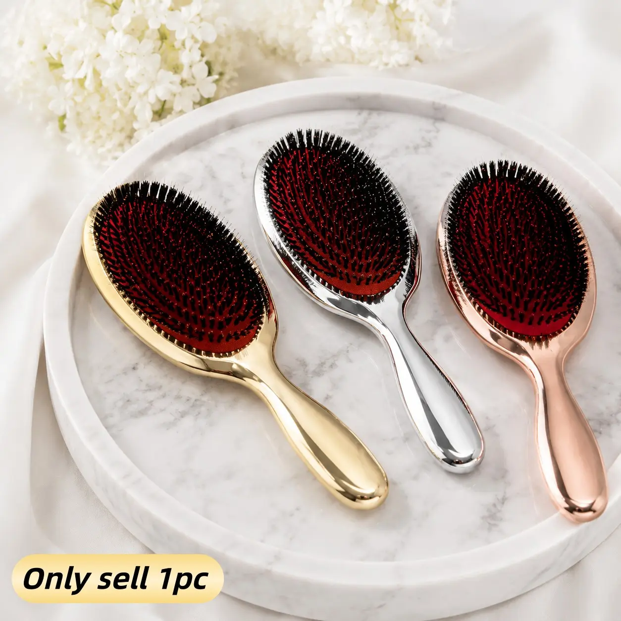 Large Hair Brush and Styling Brush, Bristles, /rose Gold Handle, Detangler, Scalp Massager, Ergonomic Grip