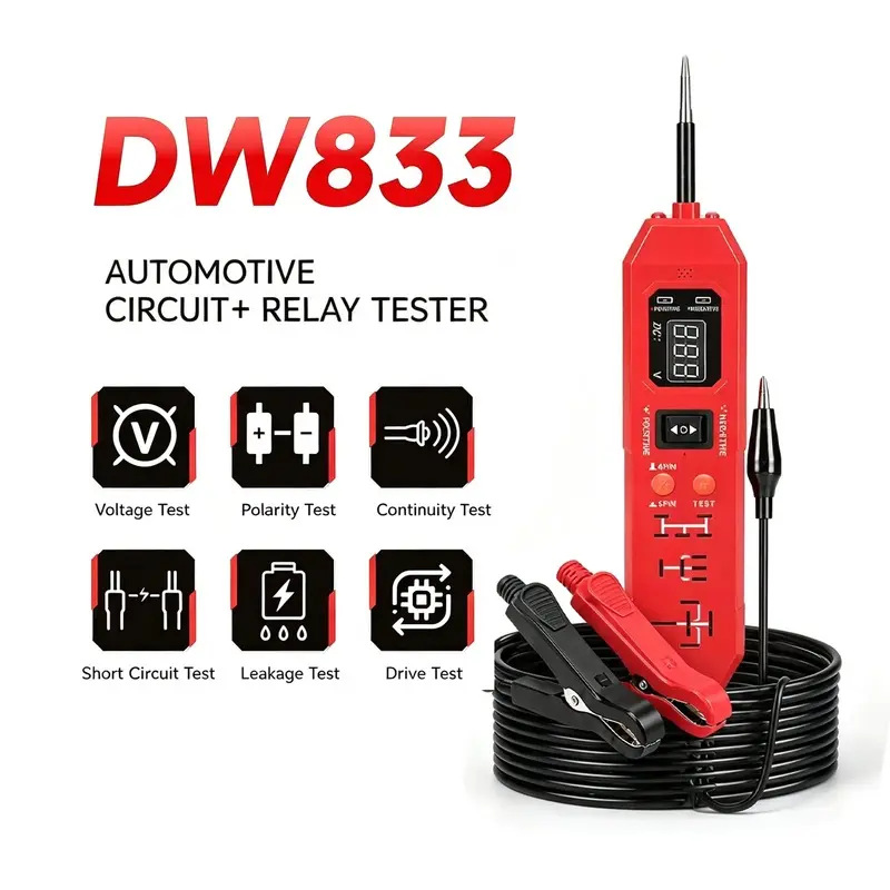 New Car Circuit and Relay Tester Combo, 12V/24v Vehicle Electrical Diagnosis Probe, Voltage Polarity Continuity Short Circuit Detector for Auto Repair