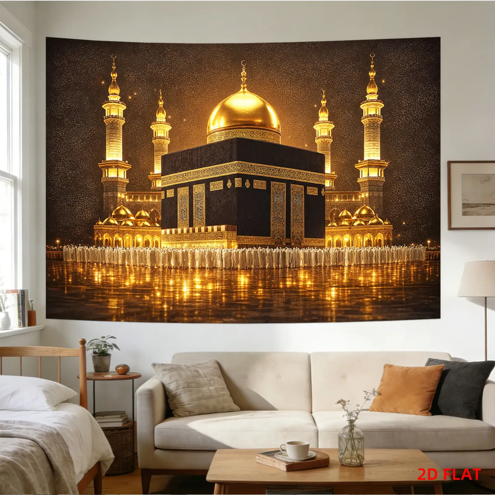 Islamic Kaaba Mecca Print Tapestry - Lightweight Foldable Synthetic Polyester Fiber Backdrop, Golden Dome Religious Scene Home Decor Wall Hanging, Multi-Size Machine Washable for Prayer, Indoor-Outdoor Photography Home Supplies, Baby Shower, Engagement