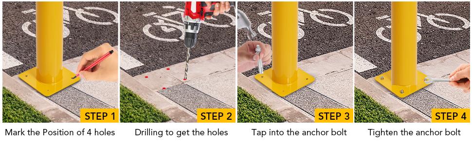 Garvee Safety Bollards 6 Packs, Garvee 91.4 cm Height Bollard Posts, 11.4 cm Diameter, Yellow Steel Safety Bollard with 24 Anchor Bolts, for Traffic Control, Driveway Blockade, Parking Pole Garvee Safety Bollards 6 Packs, Garvee 91.4 cm Height Bollard Posts, 11.4 cm Diameter, Yellow Steel Safety Bollard with 24 Anchor Bolts, for Traffic Control, Driveway Blockade, Parking Pole