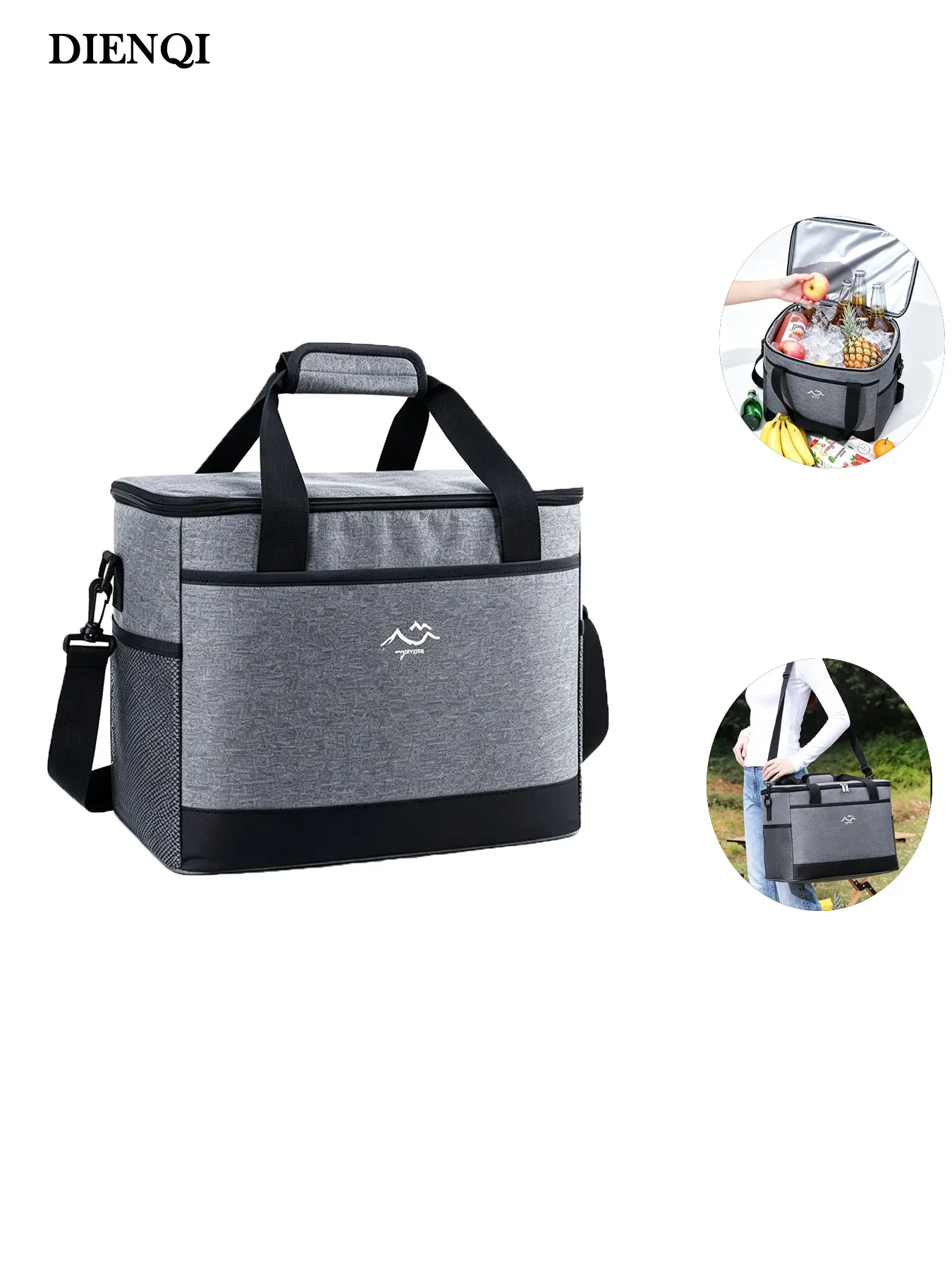 Multi-Pocket Insulated Lunch Cooler Bag, Leak Resistant, Large Capacity, Adjustable Shoulder Strap, Reusable Cooler Tote for Picnic, Camping, Daily Commute