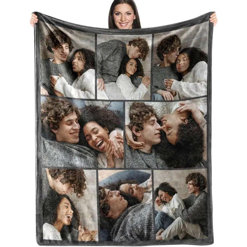 Custom Blanket with Picture Customized  Photo Blanket for Couples Gifts Personalized Blankets and Throws Christmas Valentines Day Gifts for Boyfriend Girlfriend