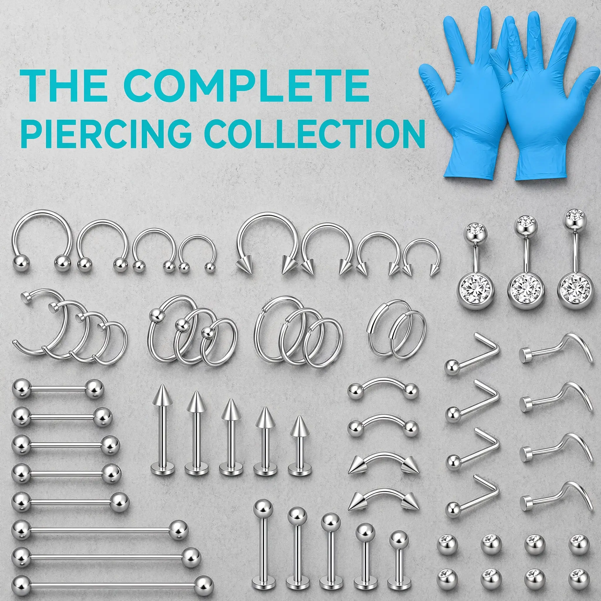 75PCS Mixed-size Piercing Kit for All Piercing,316L Stainless Steel Piercing Kit with 14G 16G 18G 20G Piecing Needles Clamps for Cartilage Tragus Nose Septum Belly Lip Eyebrow Nipple Piercing