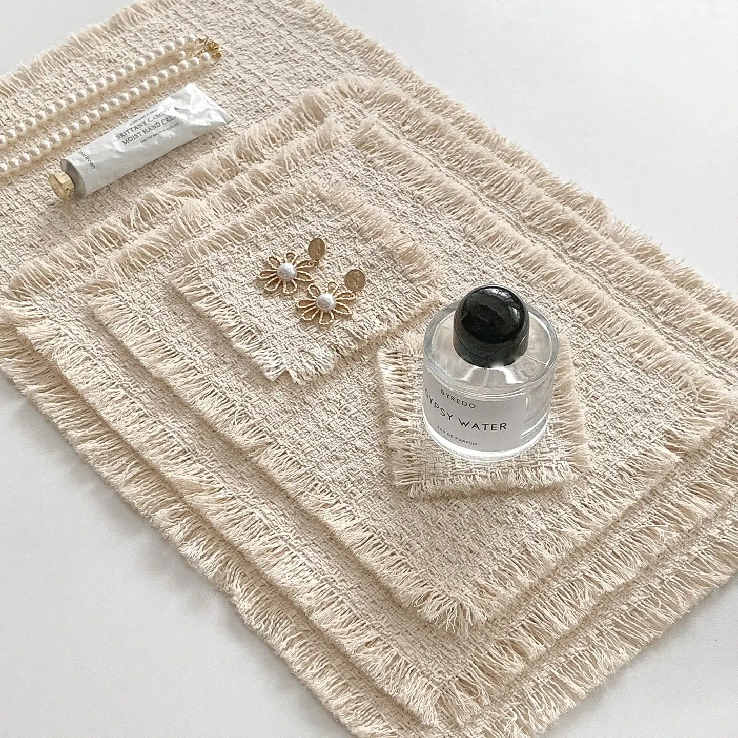 1pc Japanese Style Vintage Handmade Fringe Placemat, Luxury Pure Cotton Table Mat, Cup Pad Decorative Photography Prop