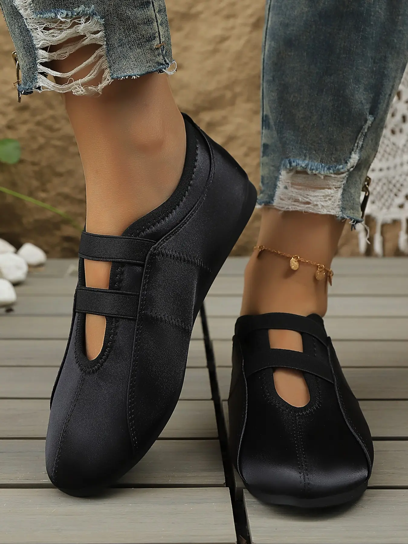 Women's Satin Ballet Flats, Fashionable Sweet Style Dance Shoes, Casual Low Heel PU Leather Sneakers for All Seasons, Shoes Ballerina