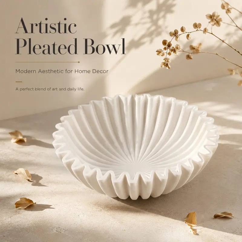 Artistic Pleated Decorative Bowl - Modern Aesthetic Centerpiece for Home & Entryway Storage, Decorative Bowls For Home Decor