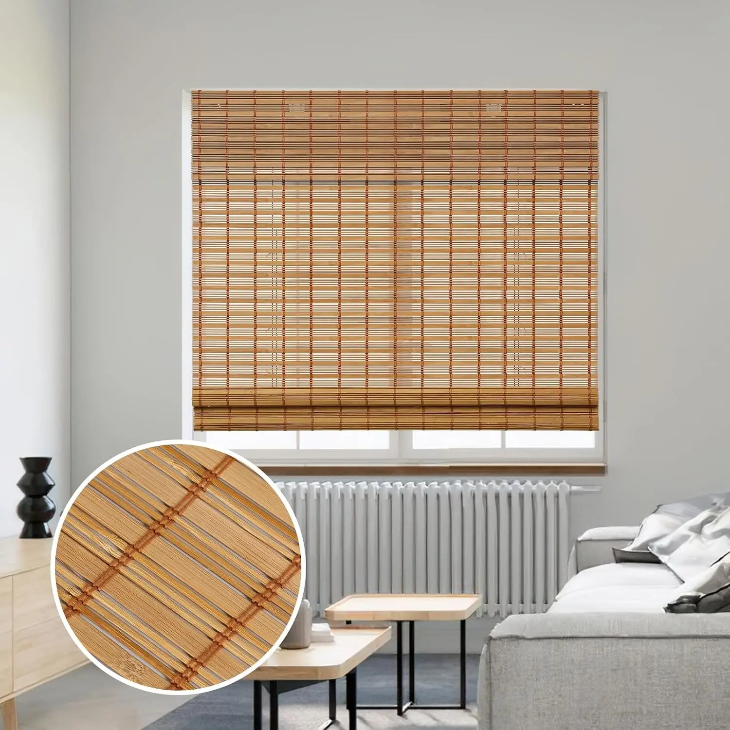Bamboo Roman Shades for Windows Cordless Wooden Woven Blinds Light Filtering Bamboo Roll up Shades UV Protection and Easy Set up for Door and Countryhouse 24" W x 64" H