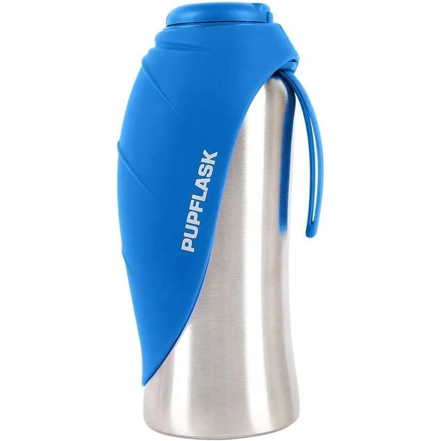 PupFlask Large  Water Bottle, Portable Stainless Steel Travel Bowl | 27 or 40 oz Leak-Proof Drink Dispenser with -In Cup and Carry Strap for Walking, Hiking and Travel; For   Breeds