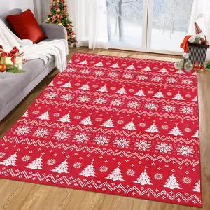 Christmas Indoor Area Rug,Washable Christmas Entryway Tree and Snow Area Rug, Festive Xmas Rug for Living Room Bedroom Dining Nursery
