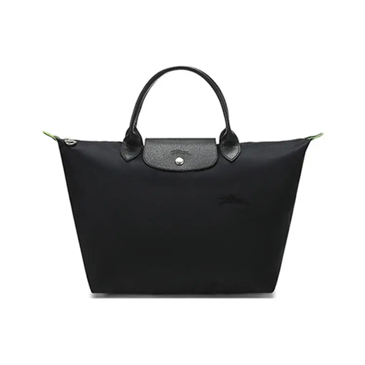 Longchamp Le Pliage Green Foldable Large-Capacity Solid-Color Canvas Tote Bag, Medium Size, Women’s, Black