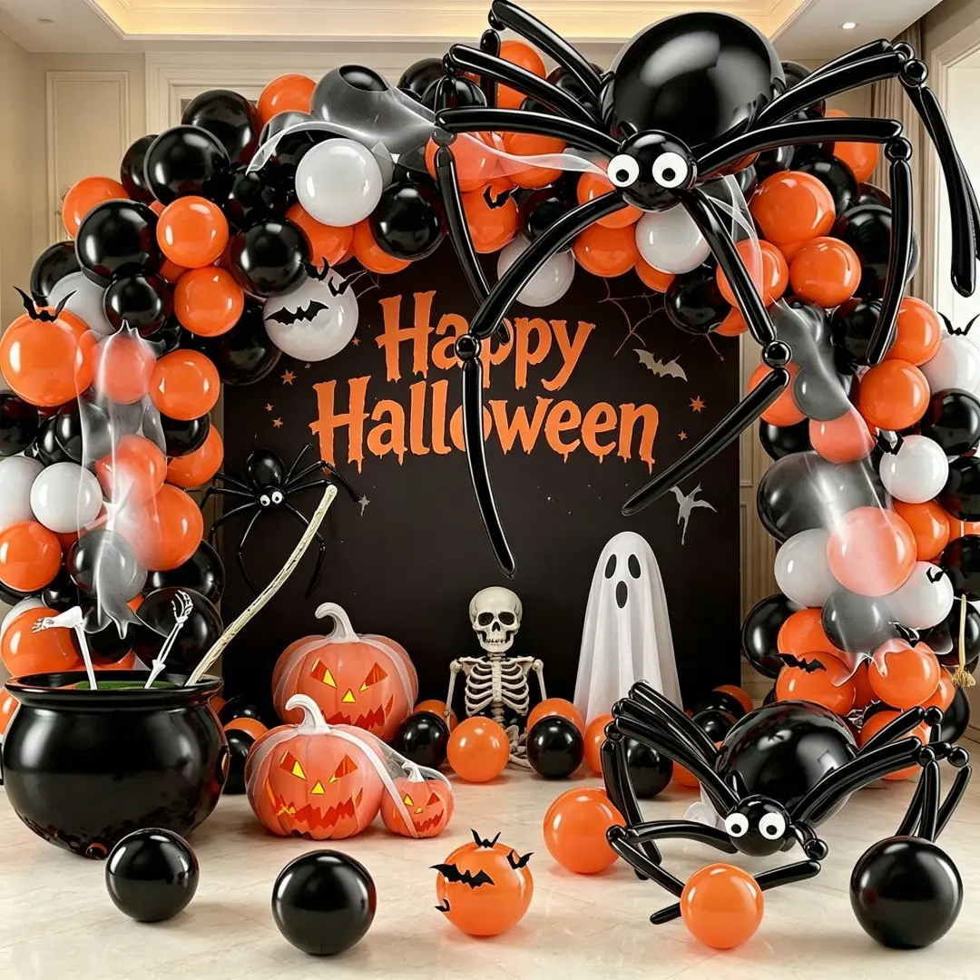 120pcs Halloween DIY Spider Balloon Garland Arch Kit, Latex Balloons, Big Spiders, Party Decor, Indoor Outdoor, Balloon Arch Set