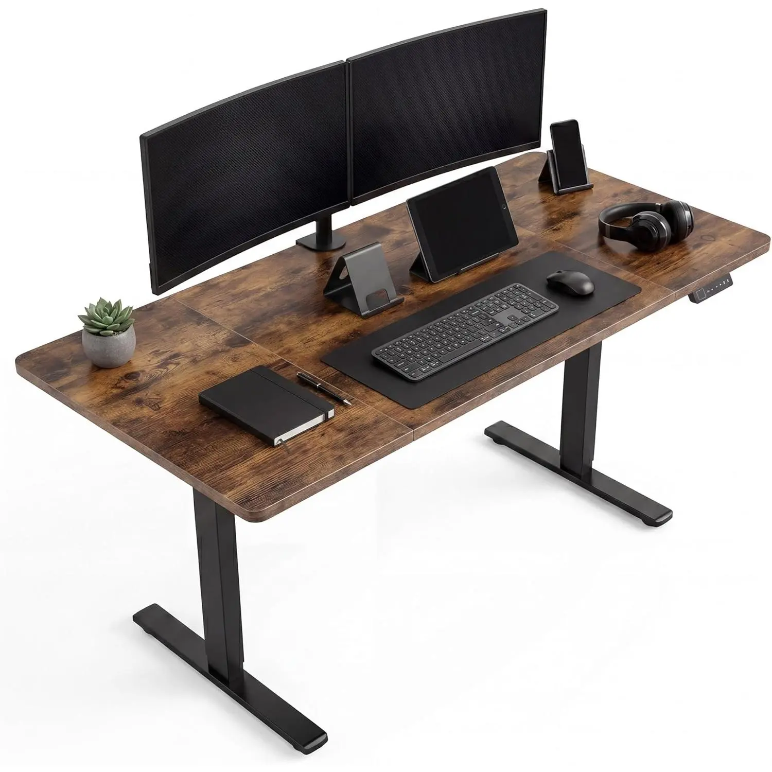 Electric Height Adjustable 1/3-Fold Sit Stand Desk, Memory Preset Motorized Home Office Gaming Desk 176 Lbs Capacity with Anti-Collision for Study, Writing & Gaming