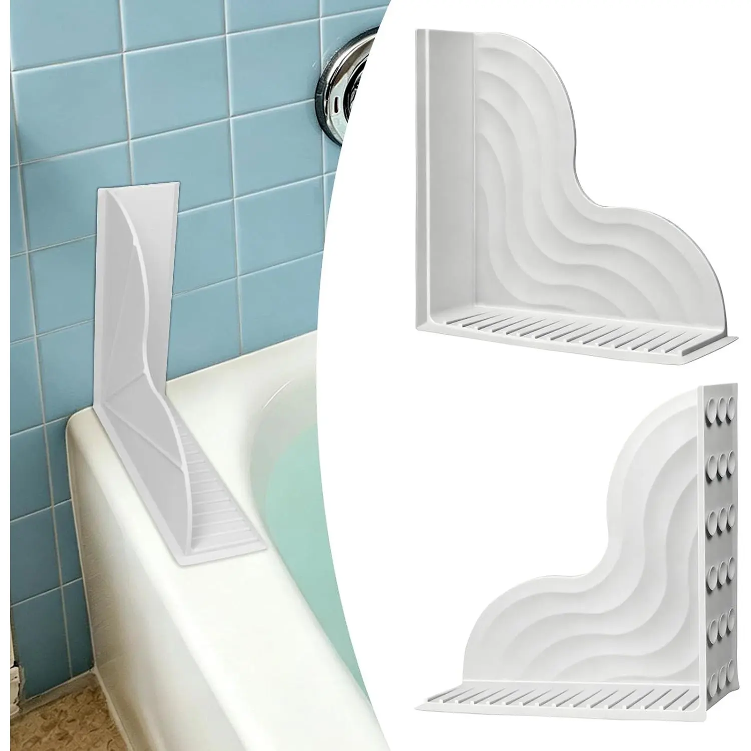 2-Pack  Shower Splash Guard with  Suction Cups, No Adhesive L-Shaped Bathroom Water Splash Blocker,   Water Guard for Bathtub, Washbasin, Kitchen Sink (Grey)