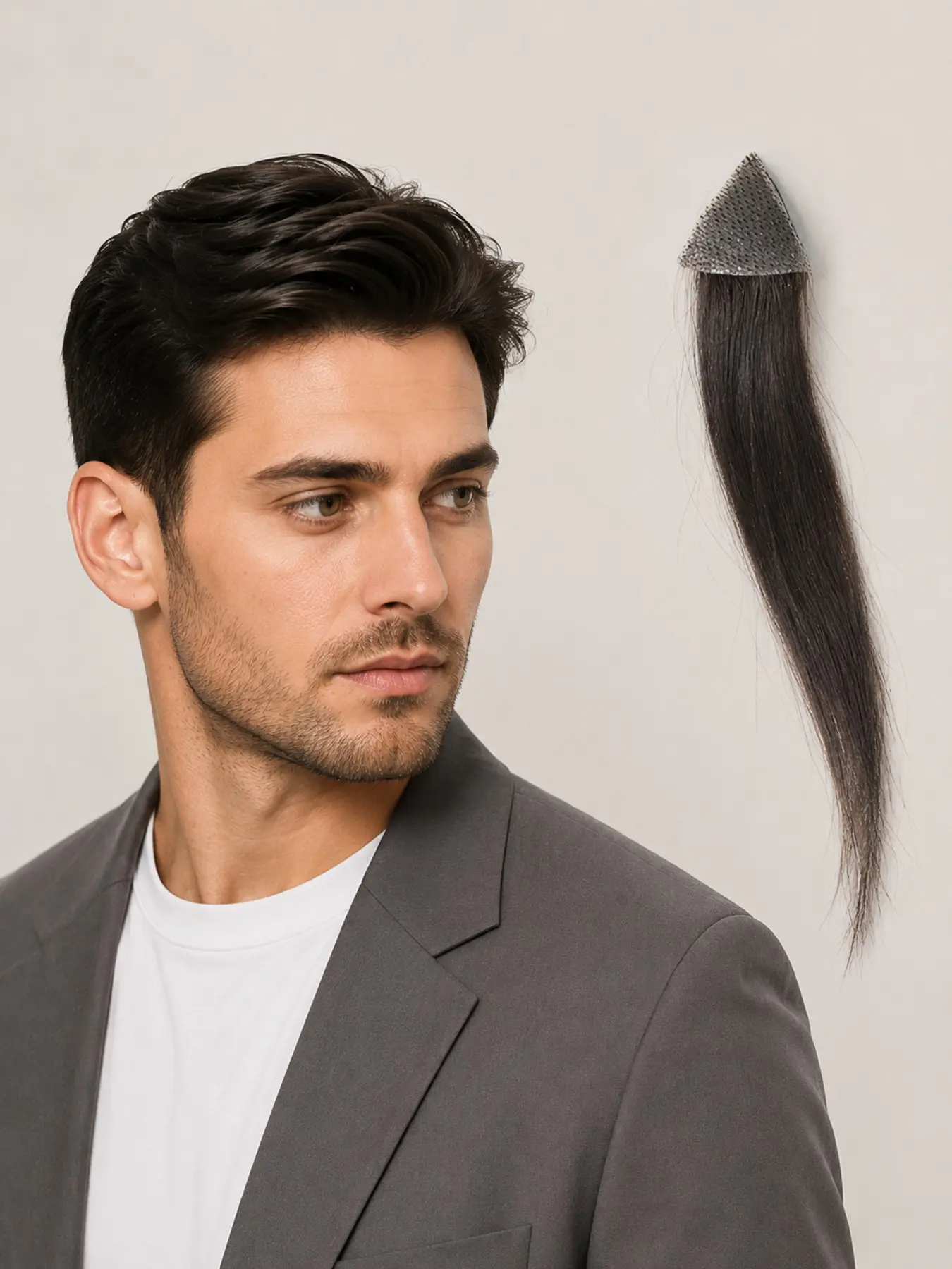 1pc/2pcs/3pcs/5pcs,  Invisible PU Base 100% Real Human HairSideburns Toupee, Straight Hairpiece Extensions, Realistic Hairpieces, 1B# Color, Triangular Design for Precise Fit, Natural Hair, Handcrafted Toupee, Hairline Enhancement, Natural Looking