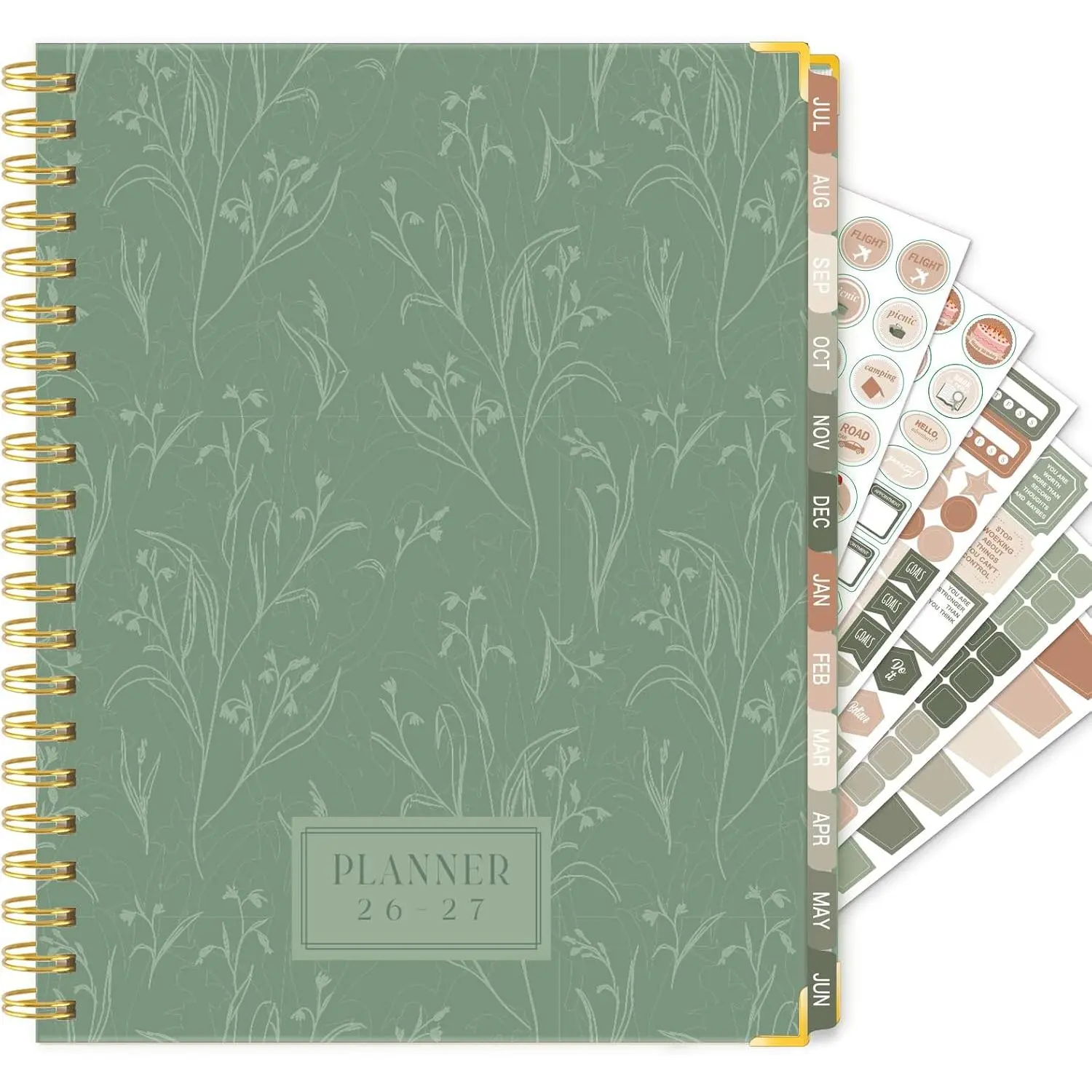 Planner 2026-2027, Weekly and Monthly Academic Planner, 8.4"x 6.1" | Jul 2026 - Jun 2027, Daily Agenda Planning Book with Pocket, Stickers & Tabs for Women Student & Office, A5 Size, Green