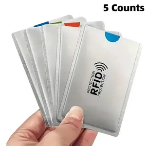 RFID-Blocking Card Sleeves, 5 Counts Anti-Theft NFC-Shielded ID and Credit Card Protectors, Business Card Holder for Home Office, Desk Organizer, Office Accessories, Desk Accessory, Card Storage, Office Supplies