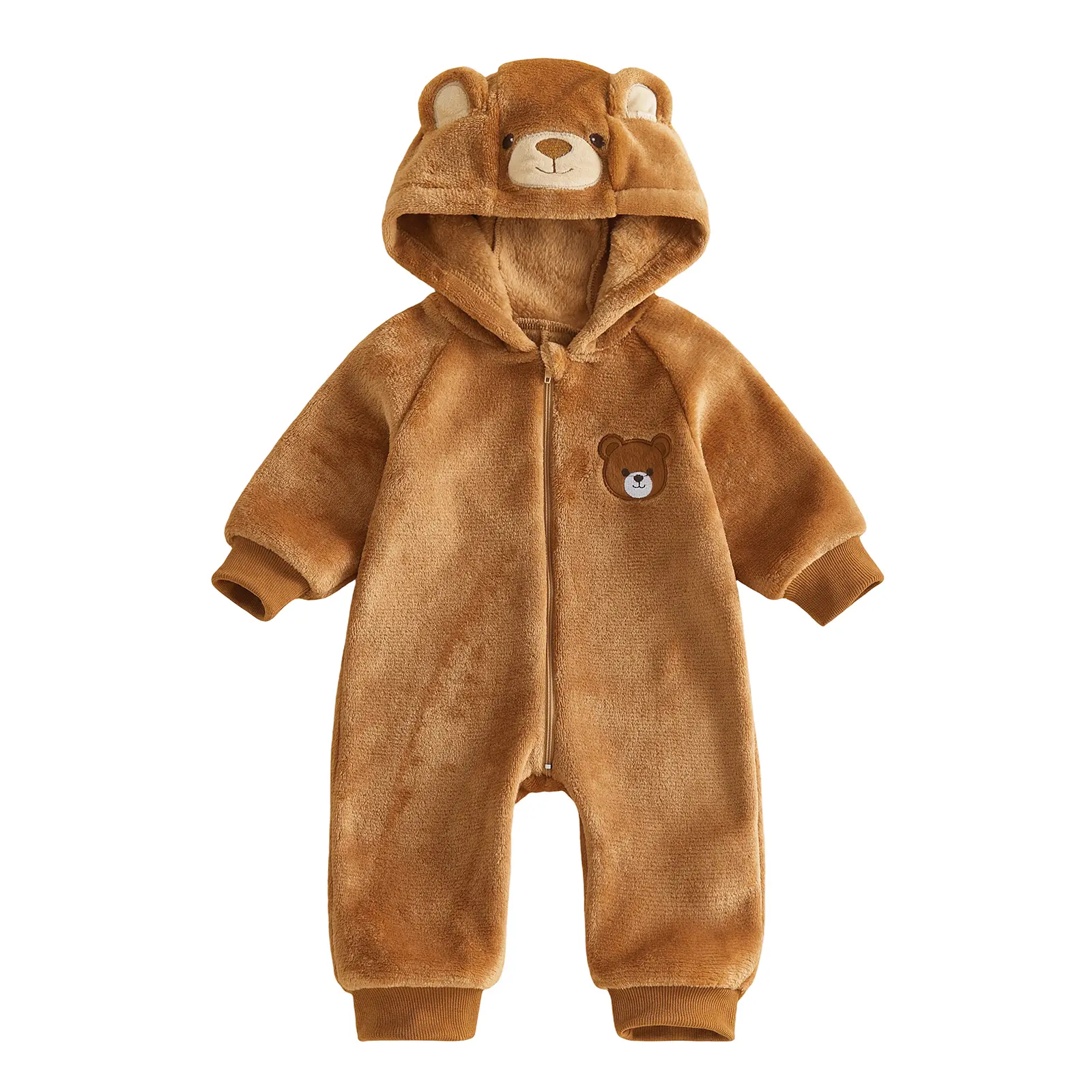 Infant Baby Boy Girl Rompers Long Sleeve Hooded Cute Sherpa Fleece Jumpsuit Fall Winter 0-18 Months