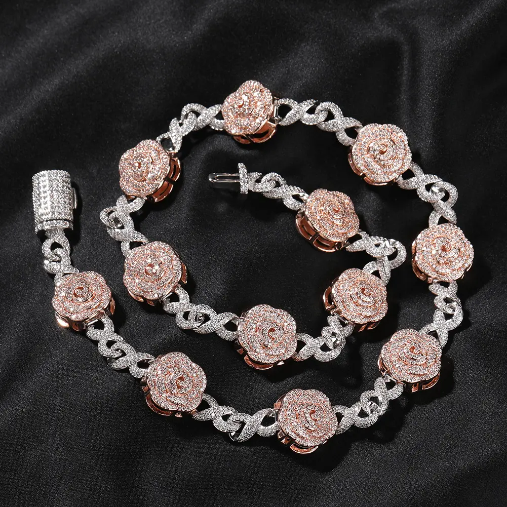 Loveden Luxury High-End Iced Out Chain Necklace Set - Sparkling Full Rhinestone Rose Flower Necklace, Infinity Bracelet, Elegant Party Wear Accessories, Great Gift for Celebrations & Daily Use, Elegant Jewelry Set