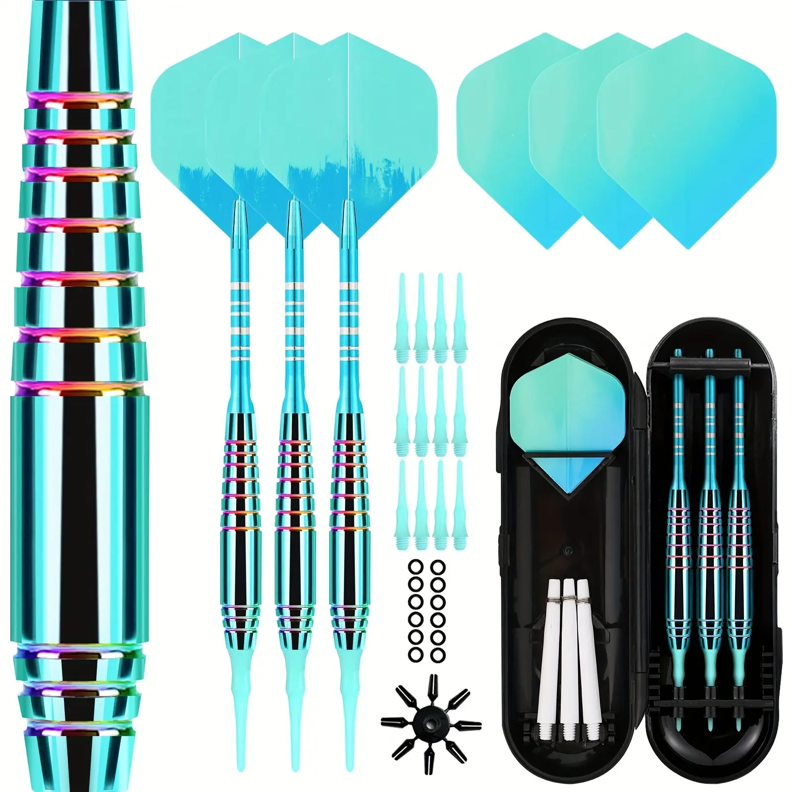 3-Piece Soft Tip Darts Set, Electroplated Texture Dart Tube, Complete Spare Parts, Portable Storage Box, Dedicated for Electronic Dart Board, Darts Gear