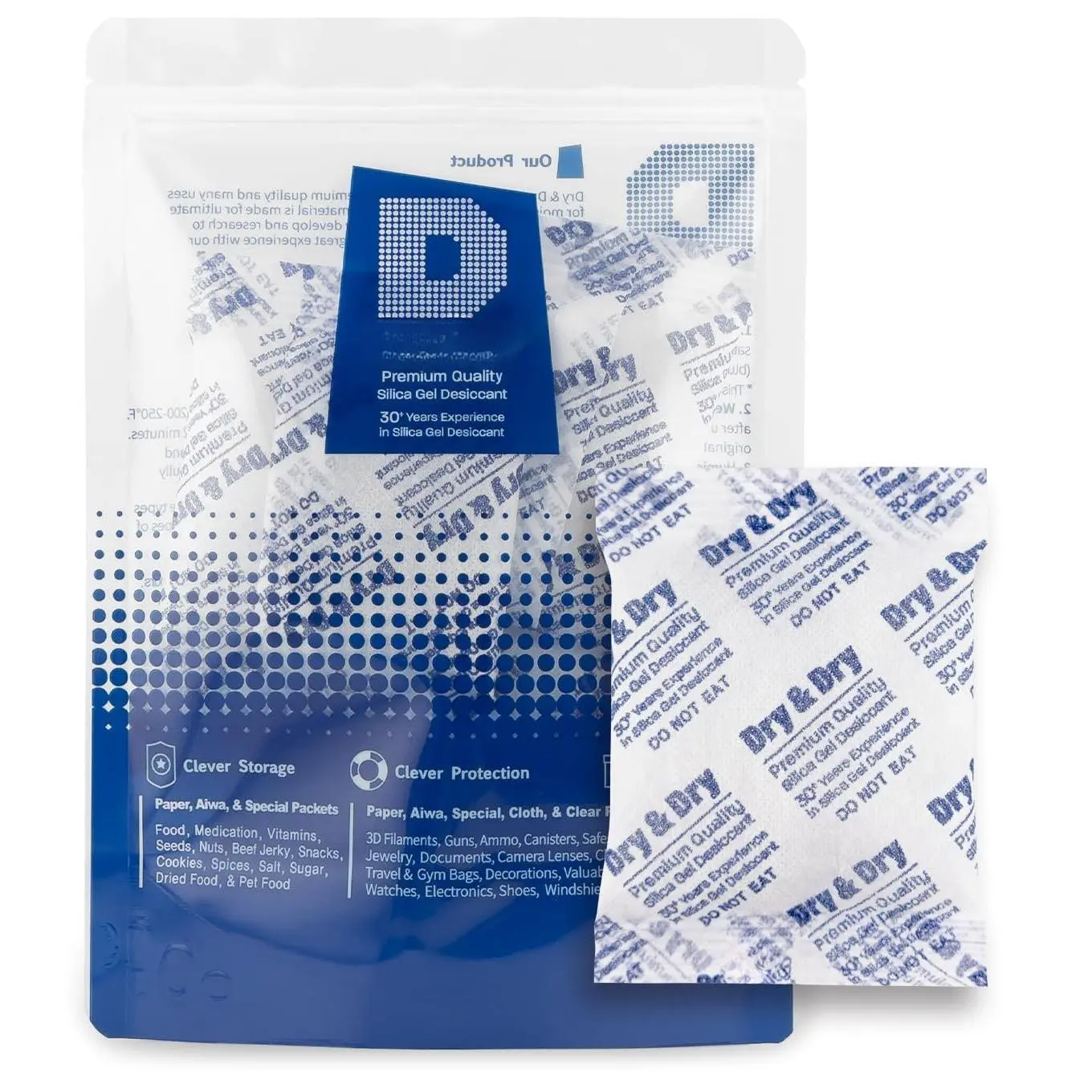 50 Gram [5 Packets] Silica Gel Packets Desiccants, Silica Packets - Rechargeable Silica Gel Packs, Desiccants Packets, Silica Gel