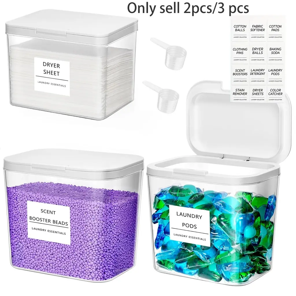 2pcs/3pcs Laundry Pods Container Storage Box with Pop-up Lid, Clear Storage, Laundry Room Organization, Dryer Sheet Holder for Washing Powder Scent Booster Beads