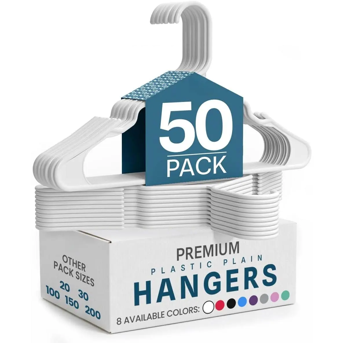 Plastic Hangers 50 Pack – Space Saving Clothes Hanger White |   Durable & strong |   Closet organizer & storage |   Ideal for apartments, dorms & stocking stuffers
