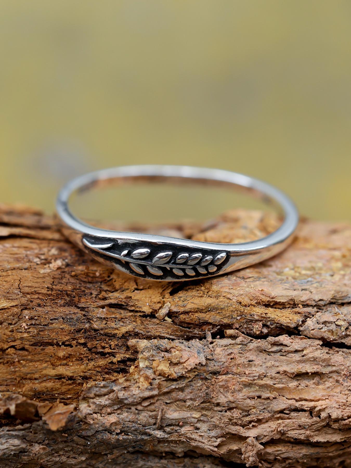 925 Sterling Silver Vintage Leaf Embossed Design Ring, Fashion Accessories for Women & Men, Elegant Everyday Ring, Trendy All-match & Exquisite Jewelry for Birthday Gift, Vintage Rings