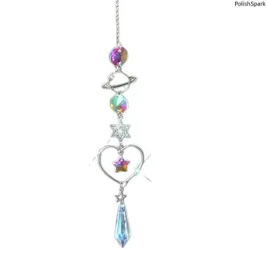 Celestial Crystal Sun Catcher, Hangable Rainbow Maker with Moon & Sun Charms, Magical Decoration for Bedroom & Window, Astrology Gift