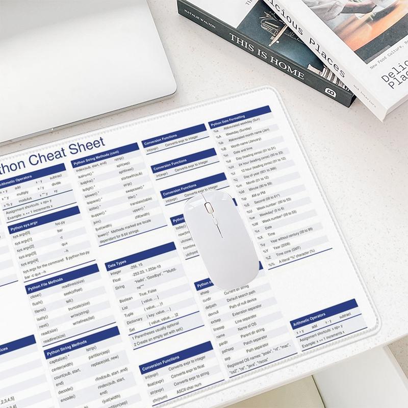 Python Essential Shortcuts Cheat Sheet Mouse Pad, Non-slip Rubber Base Stitched Edge Mouse Pad, Office Desk Pad for Home Office Game