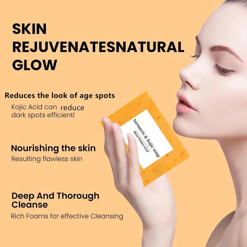 Turmeric Soap & Essential Oil Set, 1 Set Including 8 Counts Kojic Acid Turmeric Soap Bar & 2 Counts Turmeric Essential Oil & 3 Counts Soap Bag, Moisturizing Skin Care Set for Women & Men