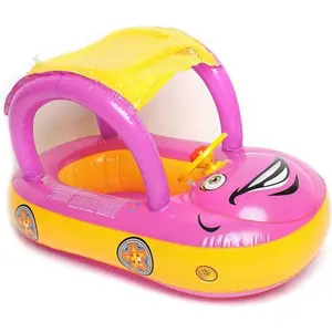 Baby Pool Float with Canopy Summer Steering Wheel Sunshade Swim Ring Car Inflatable Toys Infants Float Seat Boat  Kids Toddlers