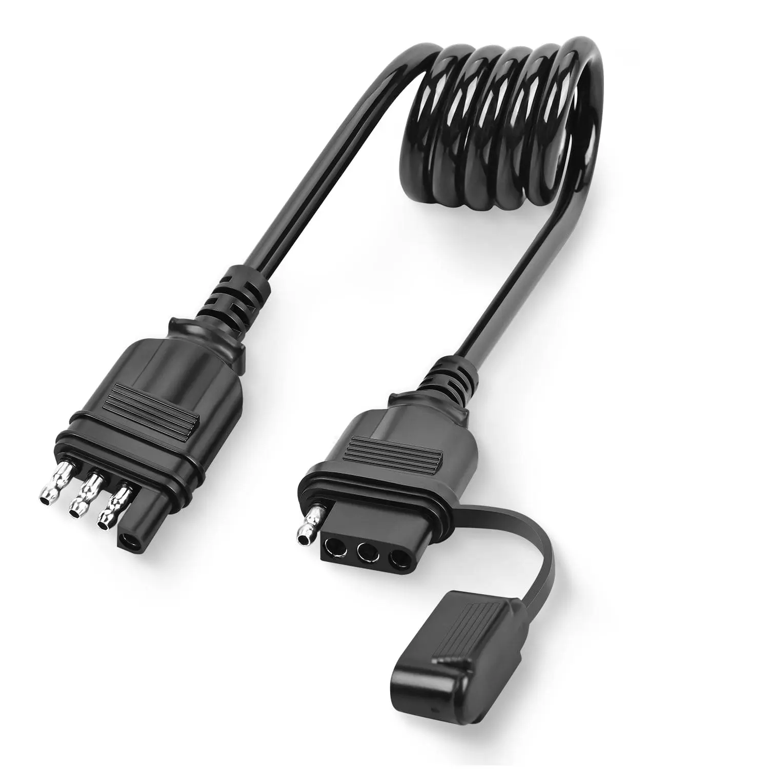 Nilight 4 Way Flat Trailer Coiled Extension Cable 3 Feet Heavy Duty Jacket Cable Male and Female Wiring Harness Adapter