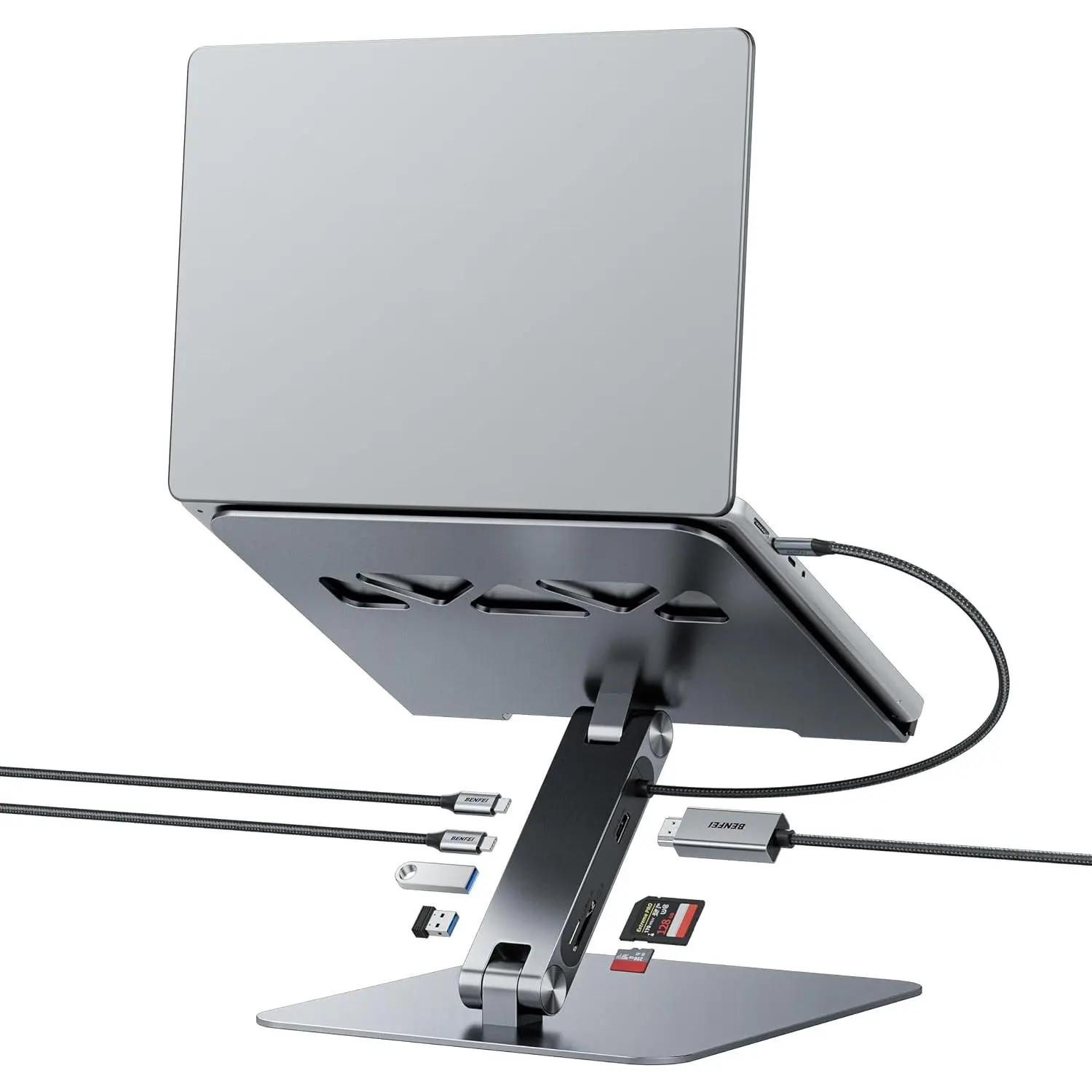 Laptop Stand with USB C 7in1 Docking Station,HDMI 4K@60Hz,1*SD 1*Micro SD,100W Power Delivery,10Gbps 1*USB C 3.2 and 2*USB A 3.2 Compatible with MacBook Pro/Air, iPad Pro, XPS, Thinkpad
