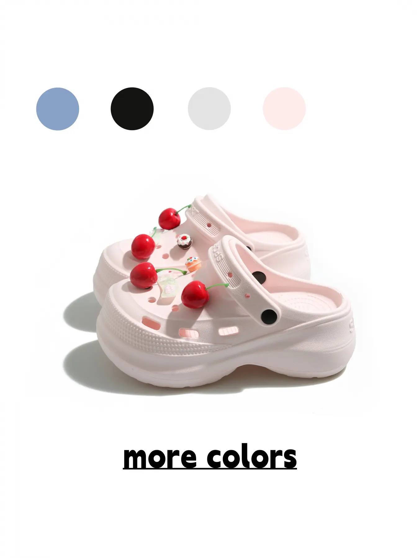 Women's Misty Pink Lightweight EVA Soft Elastic Versatile Summer Clogs with Cute Cherry & Dessert Charms, Anti-slip Slides for Indoor & Outdoor Multi-scenario Use