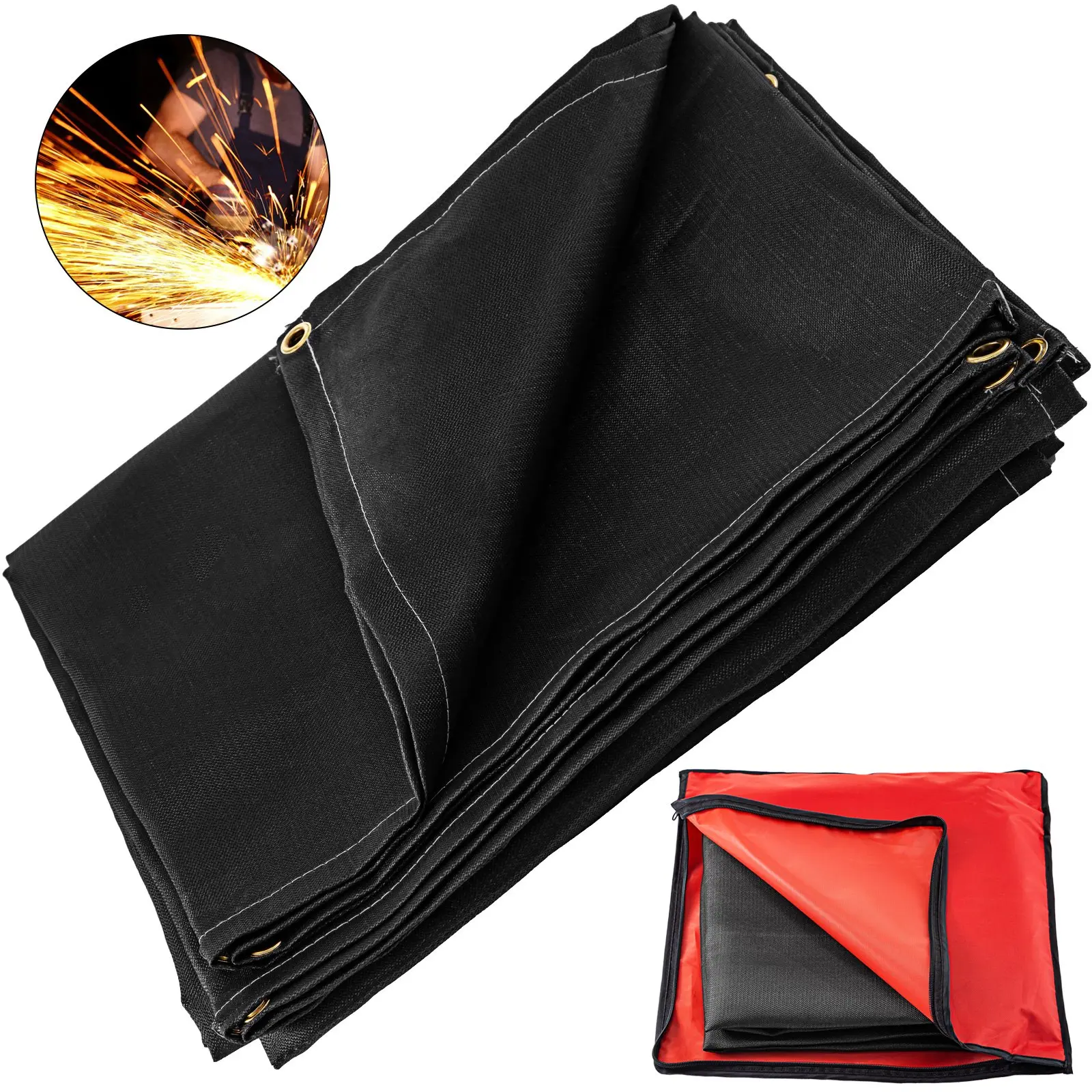 【Black Friday】VEVOR 6x10ft Fireproof Fiberglass Welding Blanket, Portable Thermal Resistant Insulation Mat, Black Fire Retardant Cover with Carry Bag for Indoor Furniture Bed Protection, 6X10ft Size