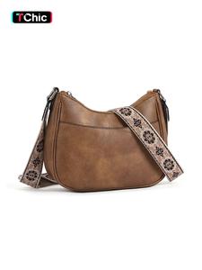 women's vintage crossbody work bag, fashionable pu leather zipper shoulder bag with adjustable strap, casual crossbody bag for daily used