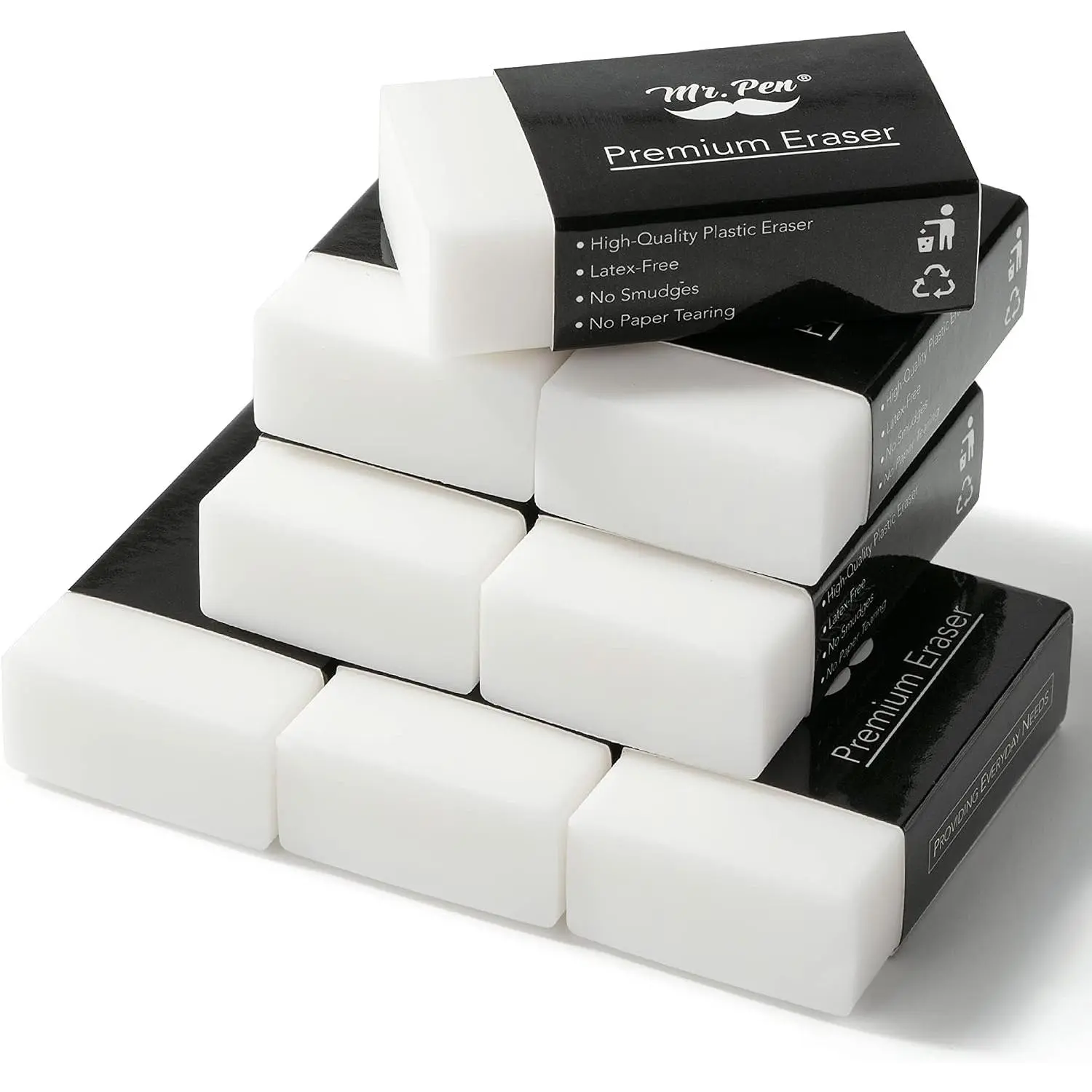 - White cil Eraser, 8 Pack | Large Latex Free Block Erasers for School, Office, Art Sketching, Homework, Exams, Clean Smudge-Free Correction