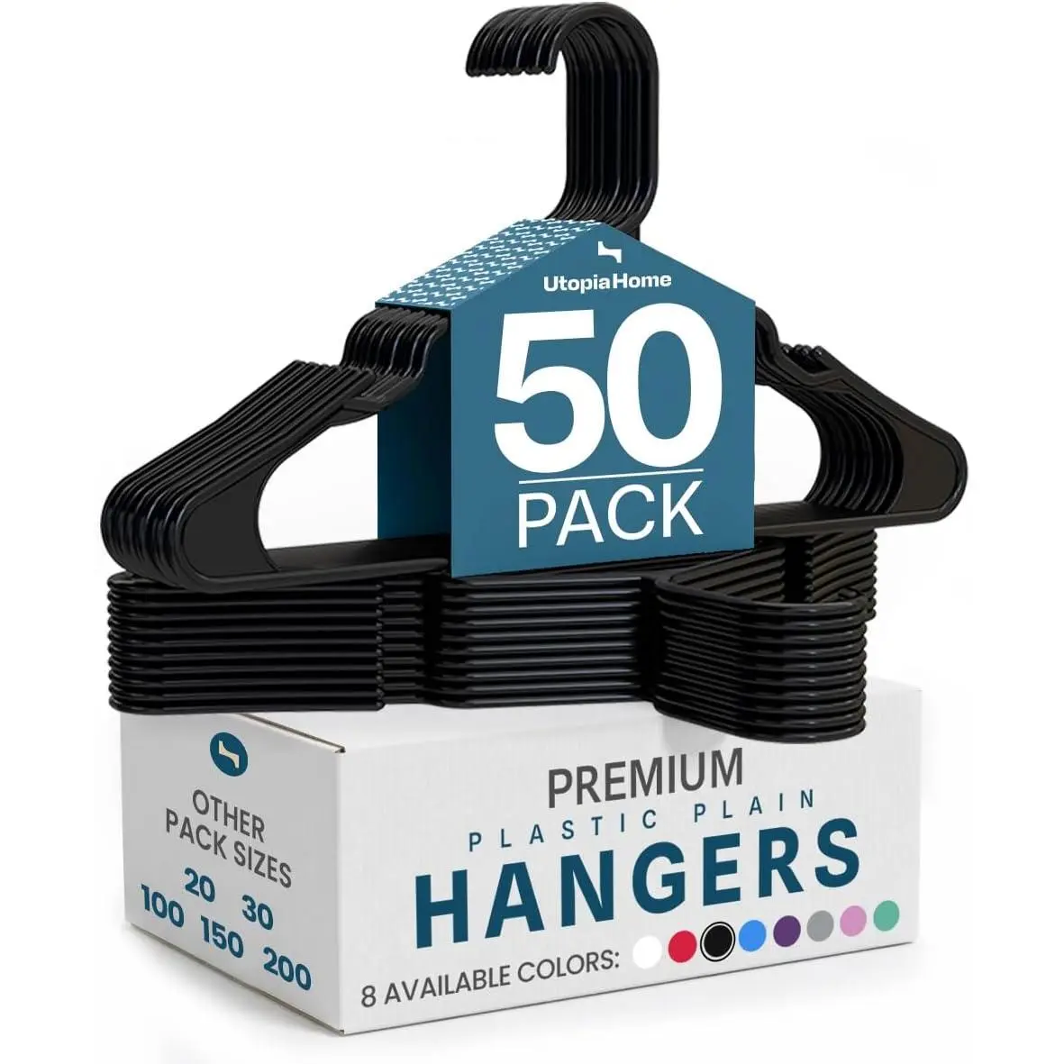 Plastic Hangers 50 Pack – Space Saving Clothes Hanger Black |   Durable & strong |   Closet organizer & storage |   Ideal for apartments, dorms & stocking stuffers