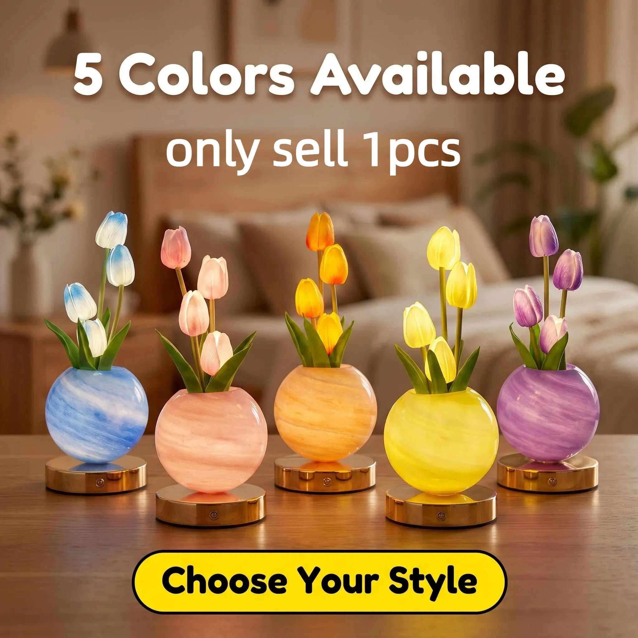 New Tulip Night Light Artificial Flower Lamp USB Charging Bedroom Bedside Atmosphere Light, Decorative Table Lamp for Home Decoration Mother's Day, Valentine's Day, Birthday Gifts, Decorative Lights