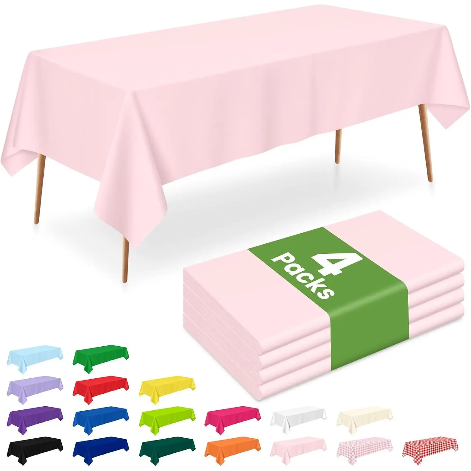 4 Pack  Plastic Tablecloth, 54 x 108 Inch Rectangle Table Cloth Disposable, Valentines Day, Easter Party,  Day Decorations Tablecloths, Pastel Party Plastic Cover
