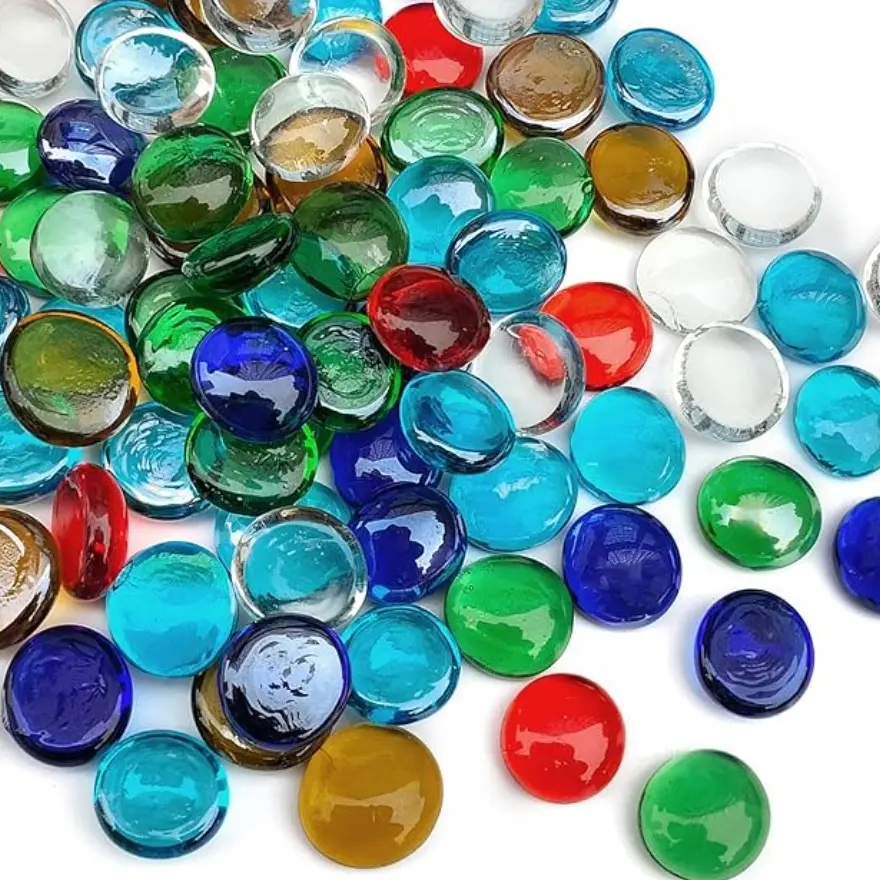 Flat Glass Marbles for Vase, Mancala Beads Gems, Decorative Glass Rocks for Vase Filler, Fish Tank, Floral Crafts, Centerpieces, Mosaic