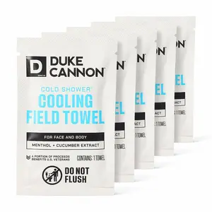 Cold Shower Cooling Field Towels - 15 Individually Wrapped Towels - Men's Face and Body Wipes - Made with Menthol & Aloe - Instant Refresh Travel Pack