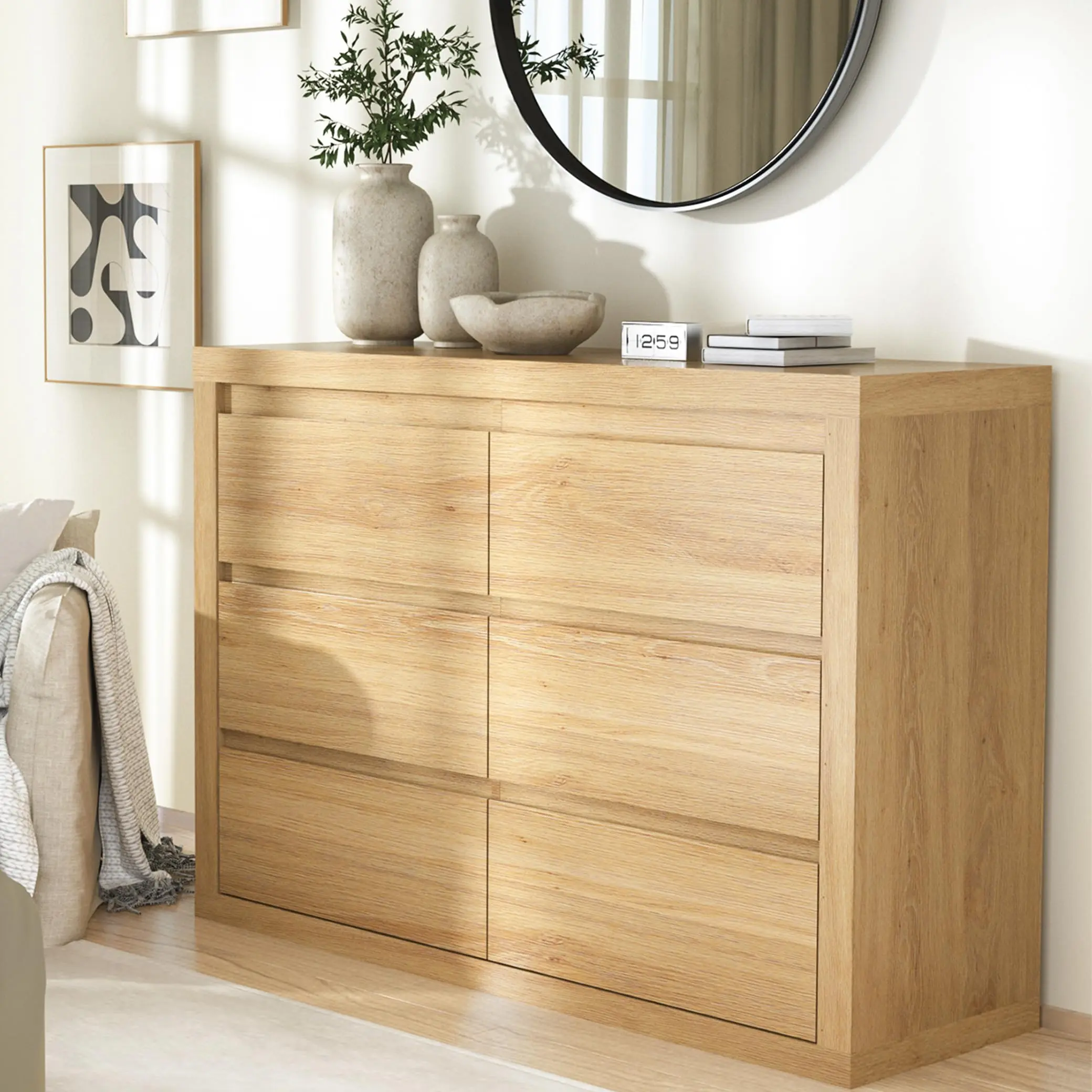 🌿 Garvee 6-Drawer Modern Dresser – Minimalist Wood Storage Cabinet with Anti-Tip Safety, Wide Chest for Bedroom, Living Room & Closet! ✨