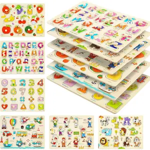Wooden Peg Puzzles for Toddlers, 6 Pack Toddler Puzzles Set for 3-5 Years Old, Preschool Learning Toys (Alphabet Number Animal Vehicle Fruit Occupation)fidget toys