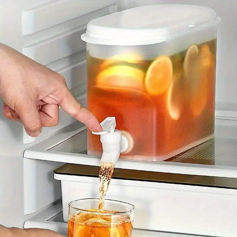 1pc Drink Dispenser with Spigot, Large Capacity Water Pitcher for Fridge, Iced Tea Lemonade Juice Container for Home Kitchen Party, Iced Tea Jug