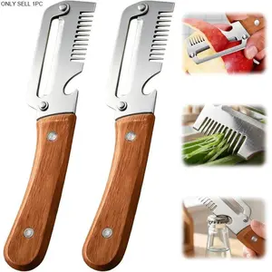 2026 Upgrade Vegetable Peeler With Wooden Handle, Stainless Steel Wide Blade Potato and Carrot Peeler, 3-in-1 Veggie Peeler With Scallion Shredder and Bottle Opener for Kitchen, Camping and Travel, Cutting, Kitchenware Utensils