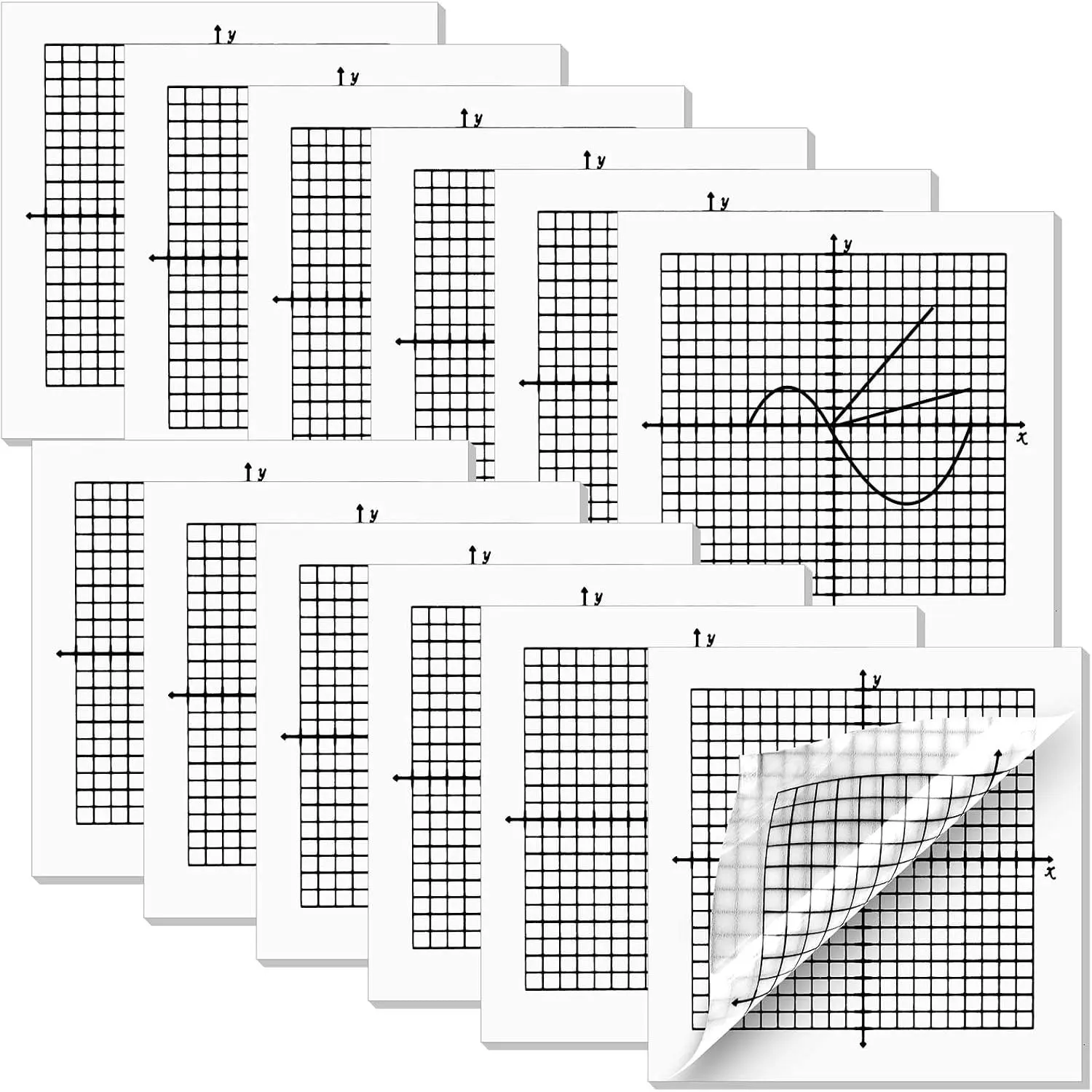 600 Sheets 12 Pads Graph Paper Sticky Notes Transparent 3 x 3 Inch, Graph Paper Sticky Pads 20 x 20 Four Quadrant Self Stick Note for Office School Math Supplies
