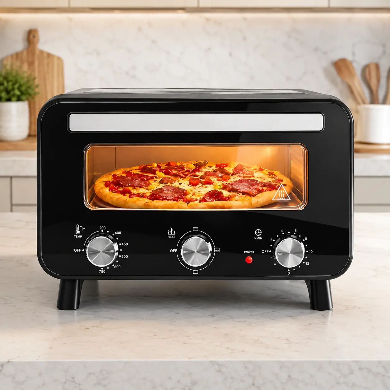 1600W Electric Countertop Pizza Oven, Compact Stainless Steel Pizza Maker for 12-Inch Pizzas, 4 Cooking Modes, Fast Heating, Adjustable Temperature & Timer, Crispy Crust Indoor Pizza Cooker for Home Kitchen, Dorm, Apartment & Small Spaces