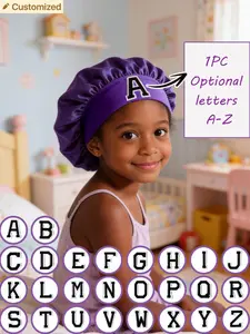 1pc A-Z 26 Letters Sleep Cap, 3-8 Years Old Kids Curly Hair Sleep Hat, Children & Teens Satin Sleep Cap,Unisex Infant Sleep Hat, Breathable Comfortable Daily Wear